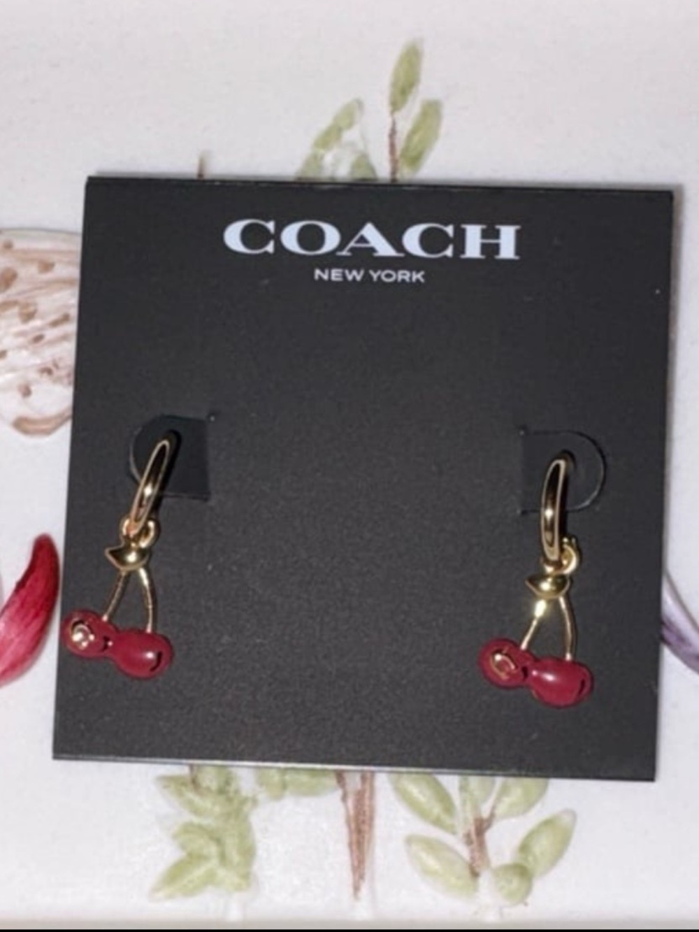🍒 Coach Gold-Tone Cherry Drop Earrings in Red